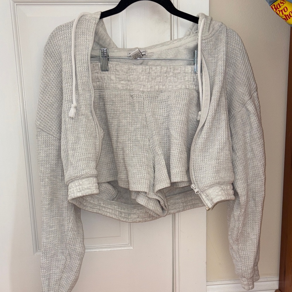 Cozy Cream Waffle Knit Hoodie and Shorts Set